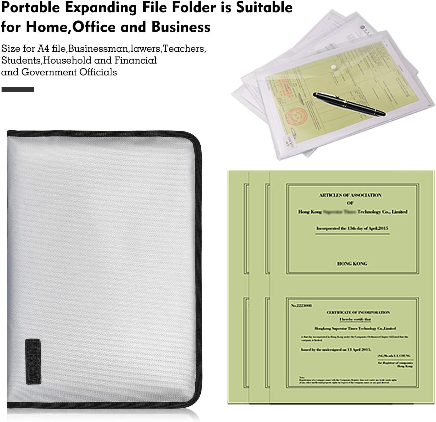 Fireproof File Folder Fireproof Fire and Water Resistant Money Document Bag with A4 Size 13 Pockets Zipper Closure Non-Itchy Silicone Coated Portable Filing Organizer Pouch(14.3" x 9.8") - Image 5